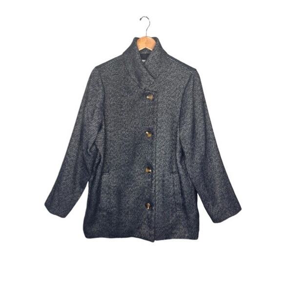Old Navy Soft Brushed Herringbone Wool Blend Jacket Size Large Navy Gray *FLAW* - Picture 12 of 13